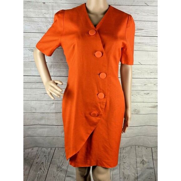 Vintage Nordstrom Point of View Dress Bright Orange Linen Blend - Picture 1 of 12